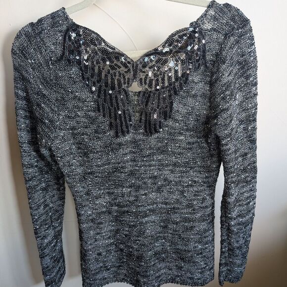 Be Somebody's Angel-Papillon Woven Sweater Sequin Angel Wings On Your Back SizeM - Picture 15 of 16